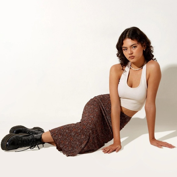 NWT Rindu Midi Skirt in Flower Garden Brown - Picture 3 of 4